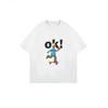 Cotton T Shirt White Skateboarder Cartoon Print Ok Text Casual Wear For Women Summer Outfit Street Style Top