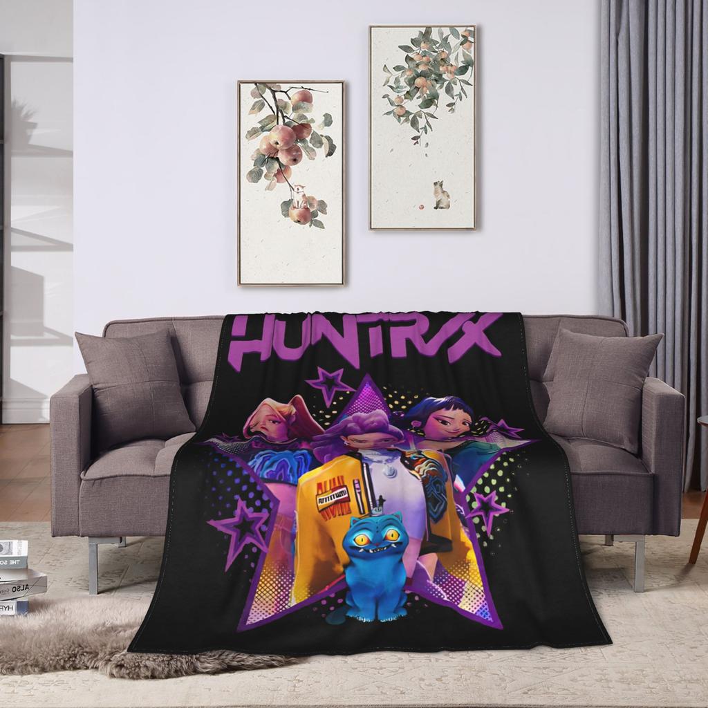 Kpop Demon Hunter Huntrix Girls Blanket  Camping Flannel Throw Blanket For Couch Chair Warm Soft Customized Quality Bedspread