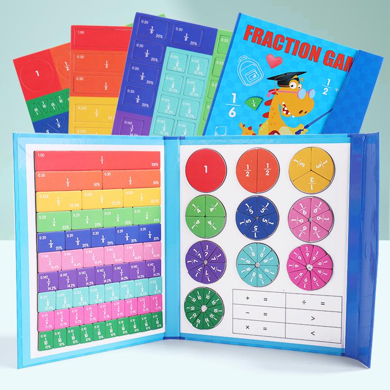 Kids Arithmetic Educational Toys Wooden Puzzle Book Set for Children Magnetic Fraction Learning Teaching Aids Math Montessori