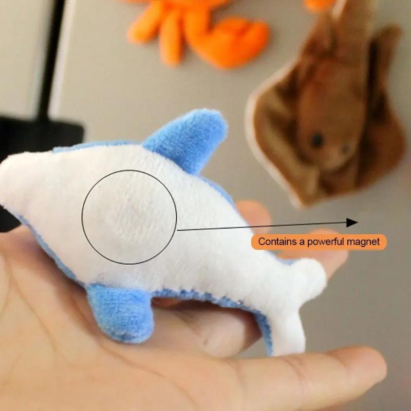 Creative Marine Animals Plush Fridge Magnet Cute Clown Fish Sticker Fluffy Doll Home Refrigerator Cartoon Decor Dolphin Octopus