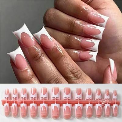 120 Pieces Nude Medium Duck Press On Nails Glossy Black French Tip Nails  For Nail Art