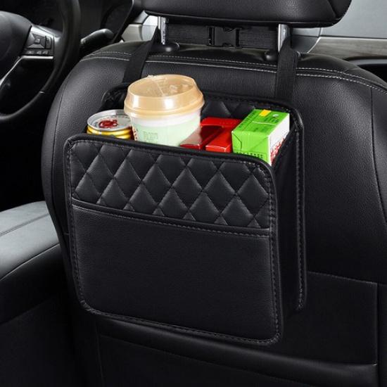 Car Seat Storage Bag PU Leather Multifunction Hanging Storage Pocket Accessories