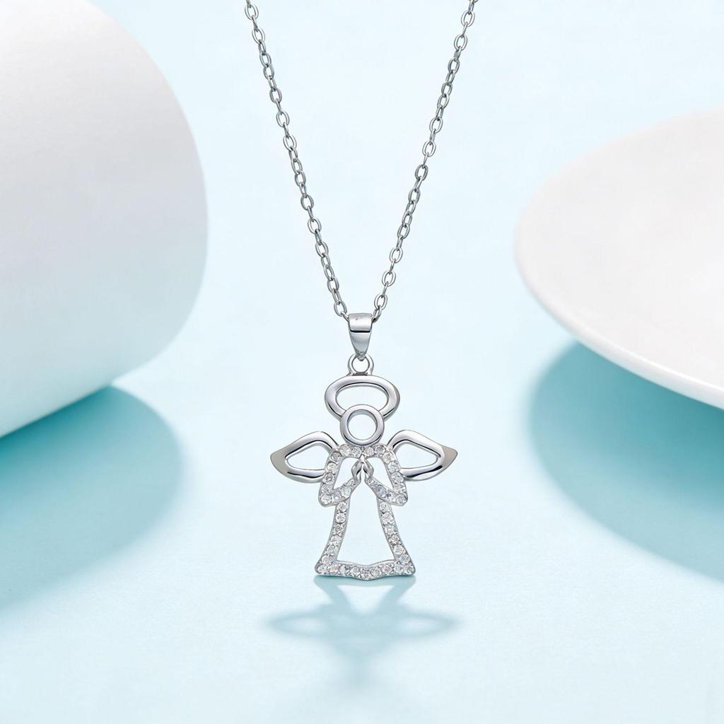S925 Sterling Silver Guardian Angel Pendant Necklace for Women – Elegant Niche Design Clavicle Chain