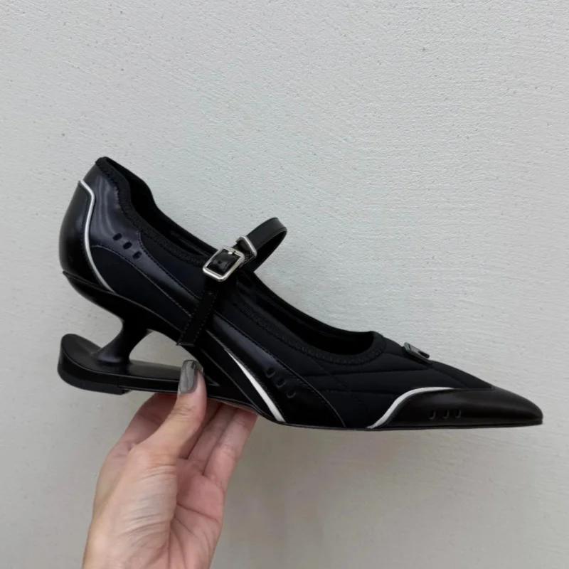 Designer Strange Heel Pointed Toe Women Modern Single Shoes All Match Casual High Heel Belt Buckle Pumps Lady Mary Janes
