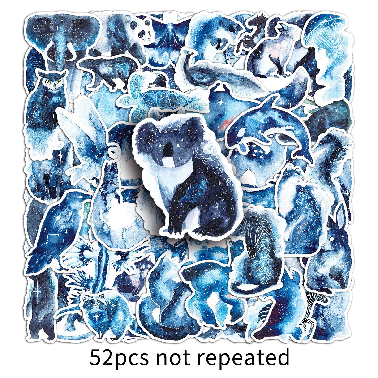 52 Starry Sky Animal Stickers: Creative Watercolor Cartoon Decorations for Phone Cases & Luggage