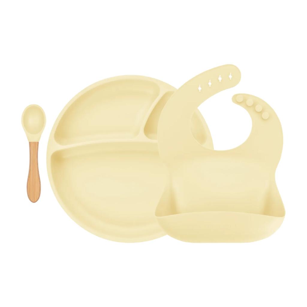 Silicone Baby Feeding Set 3 Pieces 6m+ Yellow MinikOiOi