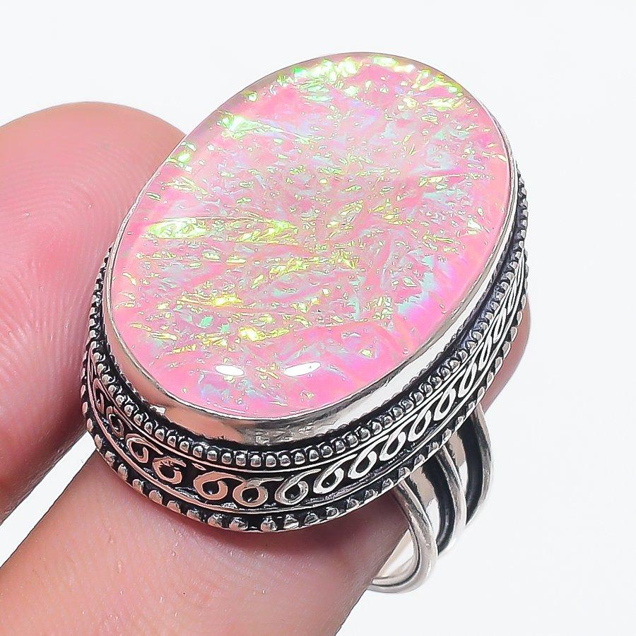 

Натуральный розовый триплет опала драгоценный камень 925 стерлинговое серебро ювелирное кольцо размер 8 V6o85