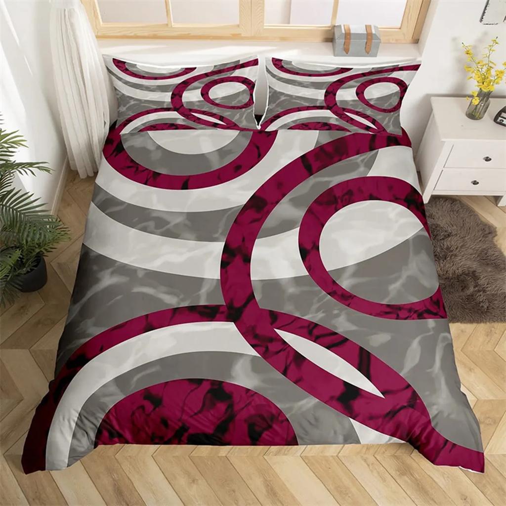 Gray Black Red Swirl Duvet Cover Trippy Stripe Geometric Microfiber Abstract Geometry For Women Quilt Cover Bedroom Decorations