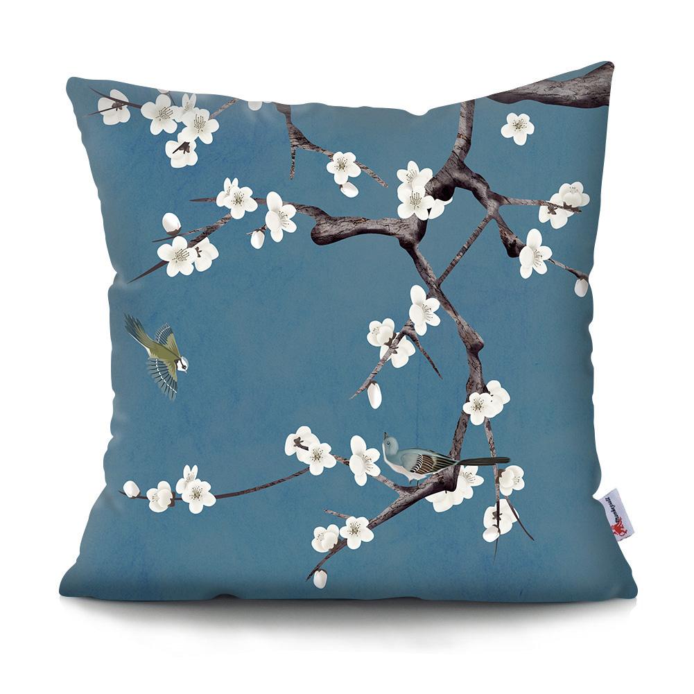 Square Chinese Landscape Painting Cushion Cover Vintage Plum Blossom Pillowcase