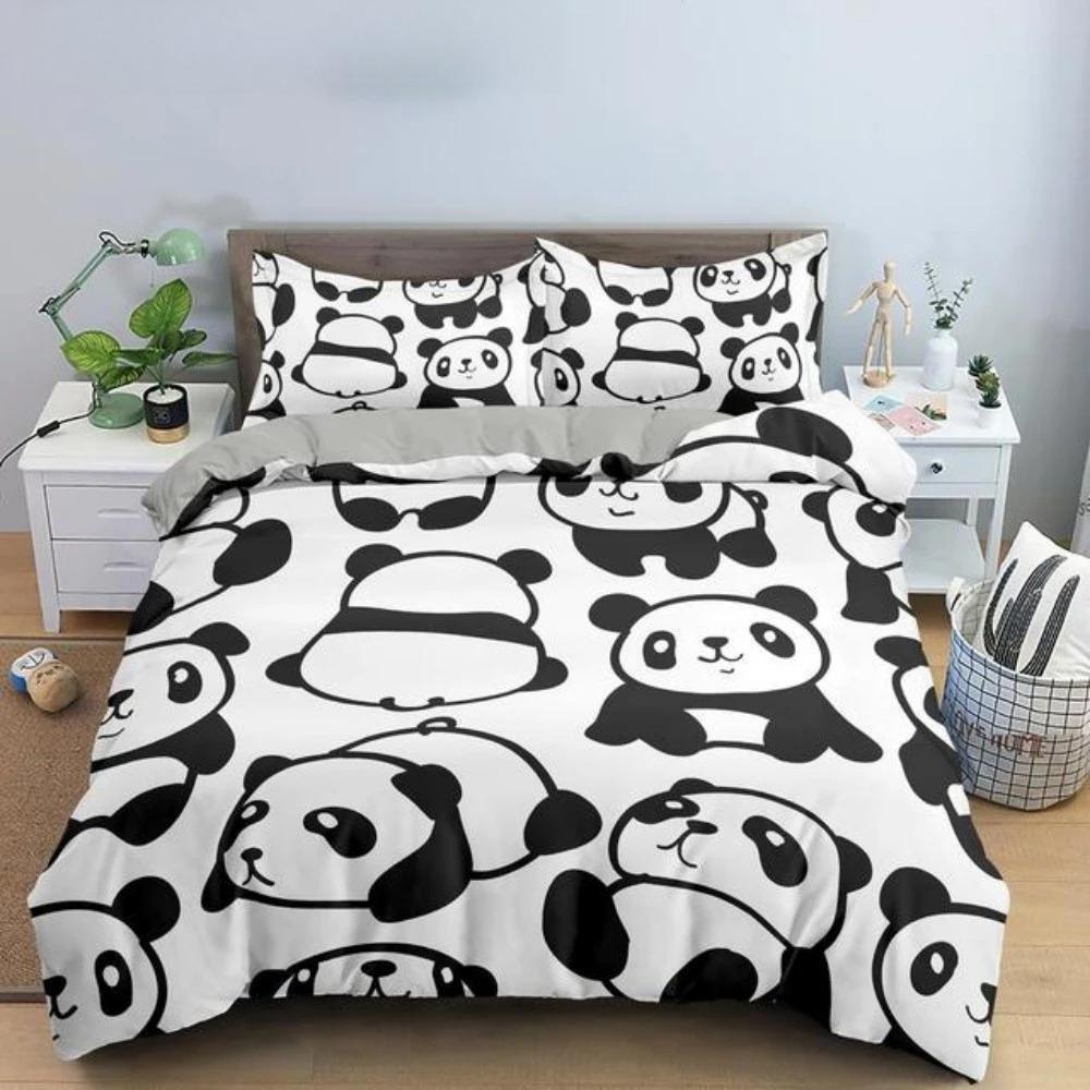 Cartoon Lovely Panda Bedding Set White Bed Linen 3D Print Gift for Kids Girls 2/3pcs Twin Single Queen King Size Duvet Cover Set
