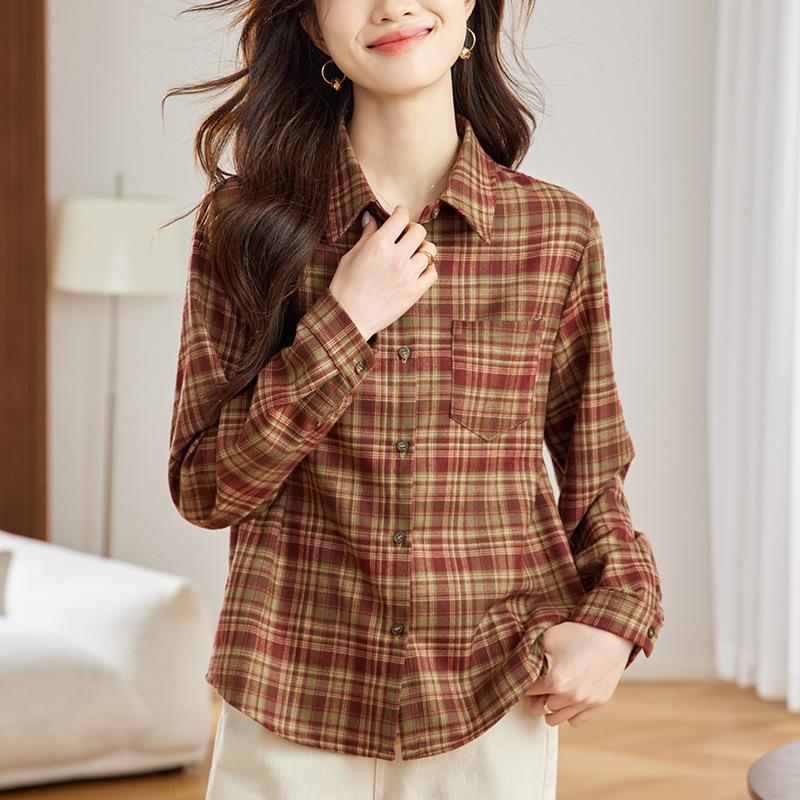 

Ретро Рубчатая Толстая Рубашка для Женской Весенней Одежды Новая Универсальная Рубашка-Кардиган с Лацканами и Длинными Рукавами XXL