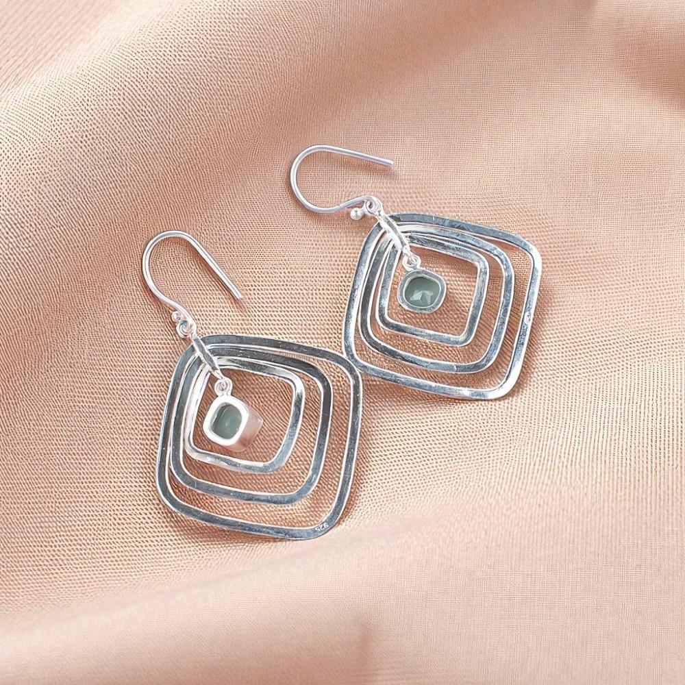 Aqua Chalcedony Gemstone 925 Sterling Silver Jewelry Handmade Earrings 2.44" EE-71-2