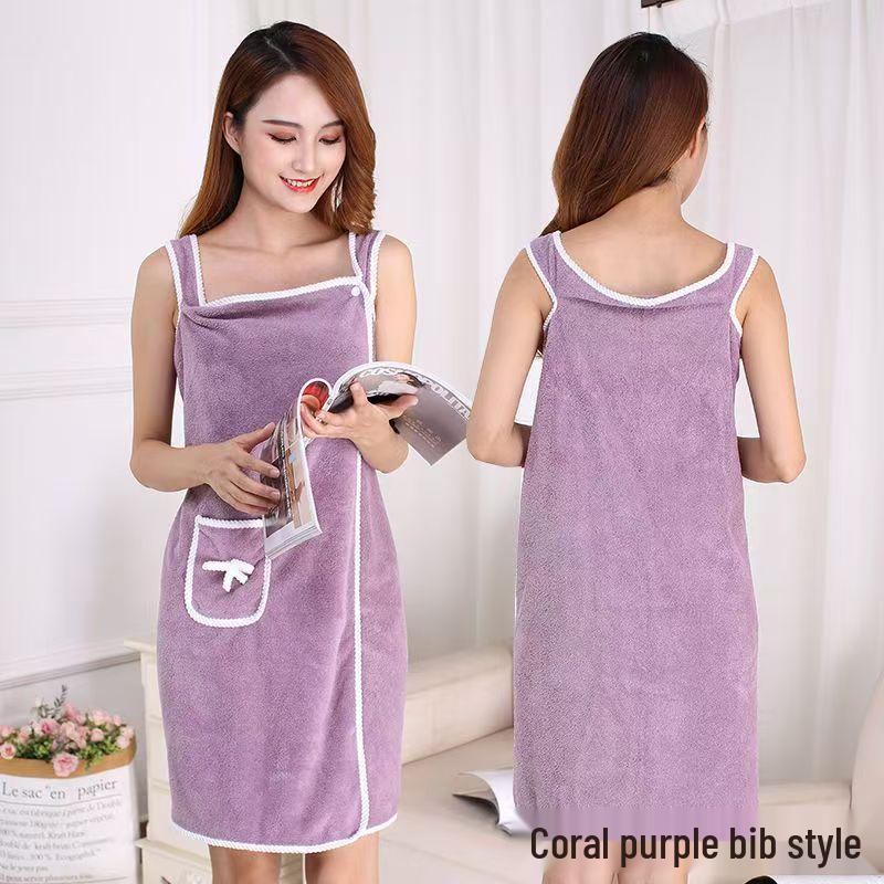 Women's Quick-Drying Coral Fleece Bath Skirt: Thickened, Soft, Water-Absorbent, Wearable Bath Towel for Spring and Autumn