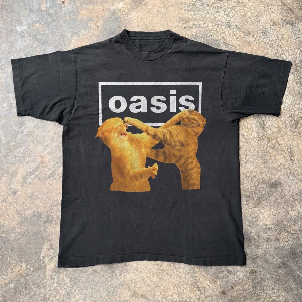 Rare Oasis Cats Fight T-shirt, Unisex Black Cotton T-shirt, Size S-5XL Unisex T-Shirt S