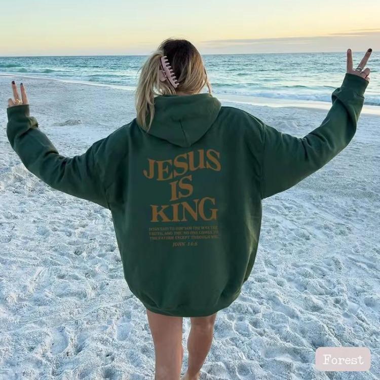 

Women Casual Hooded Pullover Hoodies Sweatshirt Long Sleeve Double Sided Letter Print Autumn Winter IS KING XXXL зелений