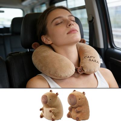 Travel Neck Pillow 2 In 1 Capybara Plush Sleeping Support U Shape Neck Support Travel Pillows For Adult Children Airplane Car