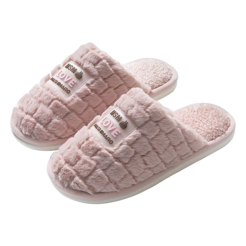 Cotton slippers women's autumn and winter home warmth plush indoor non-slip couple household floor slippers men's autumn and winter