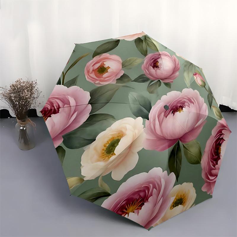 1PC Floral Pattern Umbrella-8-Rib Reinforced Portable Folding Travel Suitable for All Seasons Outdoor Daily , Fun Design-Z0420