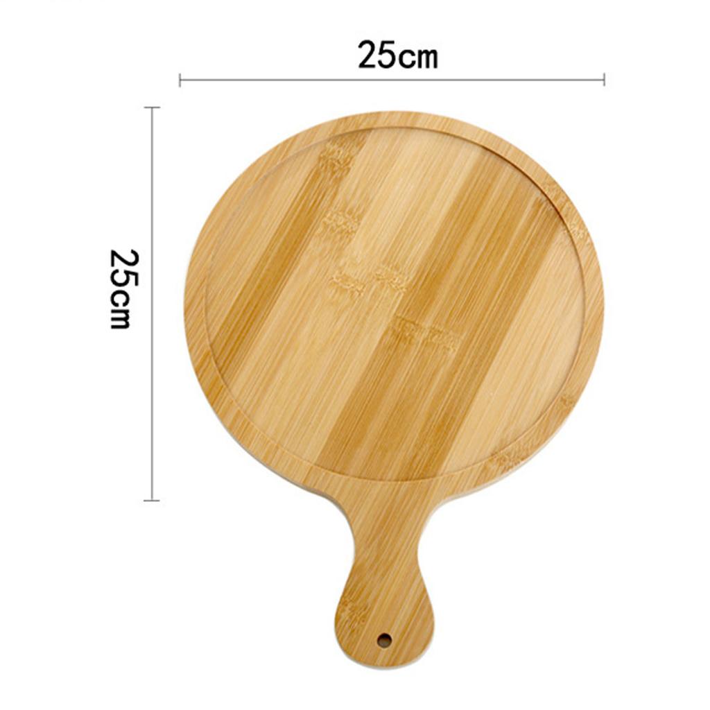 Round Pizza Serving Plate Bamboo Pizza Plate with Handle Multifunctional Food Serving Tray for Home Dining Restaurants