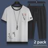 Men's Ice Silk Casual Sports Suit - Loose Fit, Trendy Short-Sleeved Top & Cropped Pants, Summer Two-Piece Set.