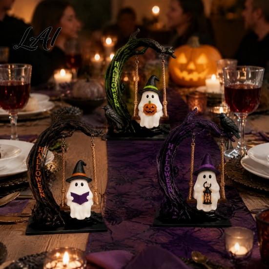 Spooky Porch Accessories Halloween Swinging Ghost on Tree Figurine Resin Swing Statue Festive Horror Atmosphere Reading Ornament Indoor Outdoor