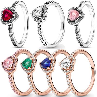 Inel din argint S925, inimă roșie ridicată, cu inele de cristal colorate, pentru femei, cadou de ziua Îndrăgostiților, bijuterii DIY