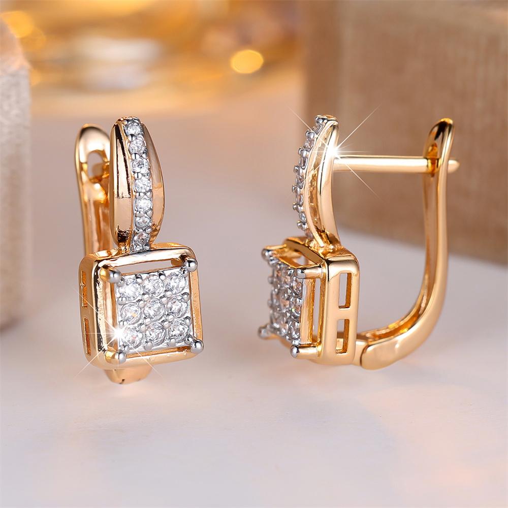 Luxus Kristall Weißer Stein Kleine Quadratische Creolen Ohrringe Für Damen Vintage Goldfarbe Hochzeit Geburtstagsgeschenk