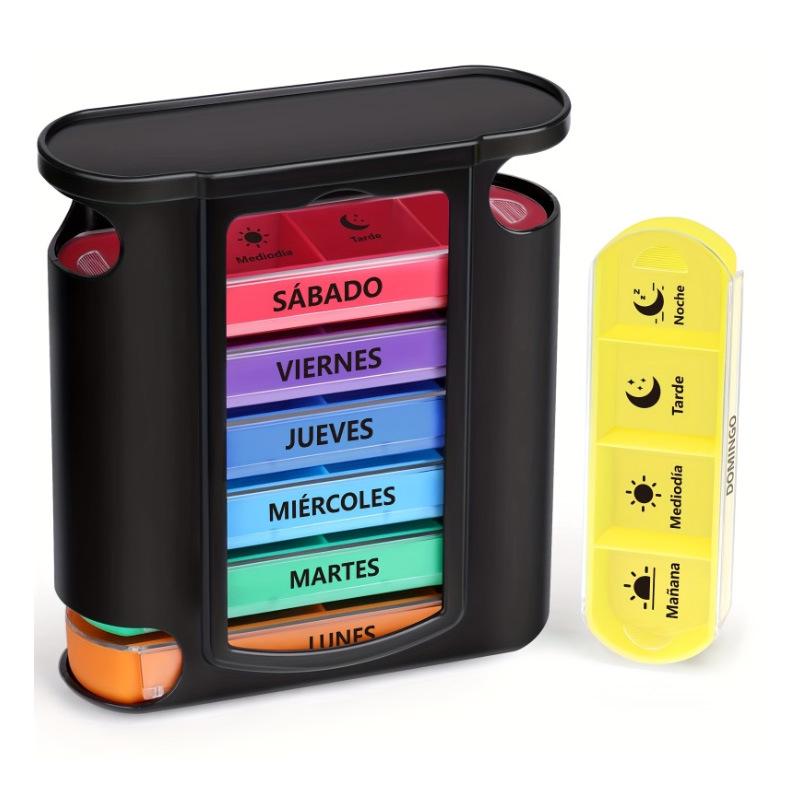 Weekly 28-Compartment Pill Organizer Box, Independent Drawers for Convenient Tablet Storage, PP Plastic.