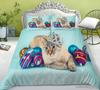 Cat Themed Bedding Set Cute Pet Pattern Down Duvet and Pillowcase 2/3 Pieces of Microfiber Fabric Washable and Quick Drying Home Decoration