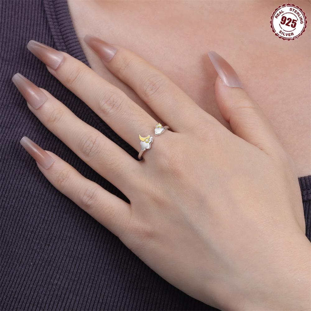 Open Star Moon Ring Authentic Original Copper Metal Cloud-shaped Open Ring Valentine's Anniversary High Quality Fine Perfect Gift Women High Quality