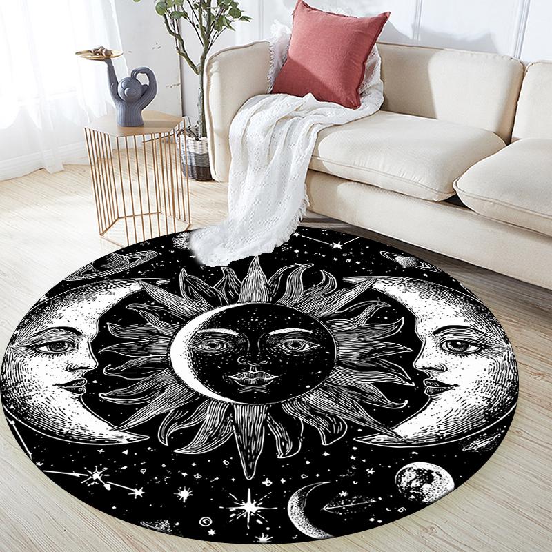 Celestial Elements pattern round rug,Carpet Rug for Living Room Bedroom Sofa Playroom Decor,Non-slip Floor Mat,Holiday Gifts and Birthday Gifts.