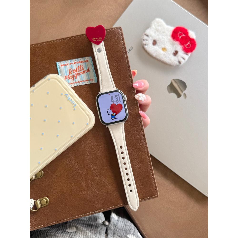 Heart Pattern Leather Loop Strap, Cute Style For Apple Watch Ultra 11/10/9/8/7/6 38/40/41/42/44/45/46/49mm Universal Watch Band