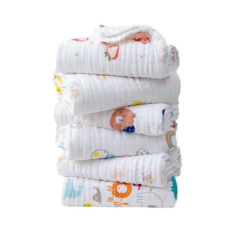 Pure Cotton Baby Bath Towel: Six-Layer Gauze Newborn Blanket & Swaddle 110x110cm Stretched
