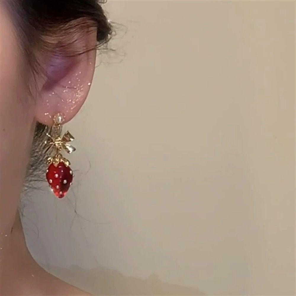 Strawberry Design Sterling Silver Stud Earrings for Women - Sweet & Stylish Holiday Jewelry