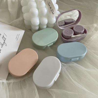 Mini Solid Color Contact Lens Case Contact Lens Container Girls Travel Holder Storage Eye Container with Mirror