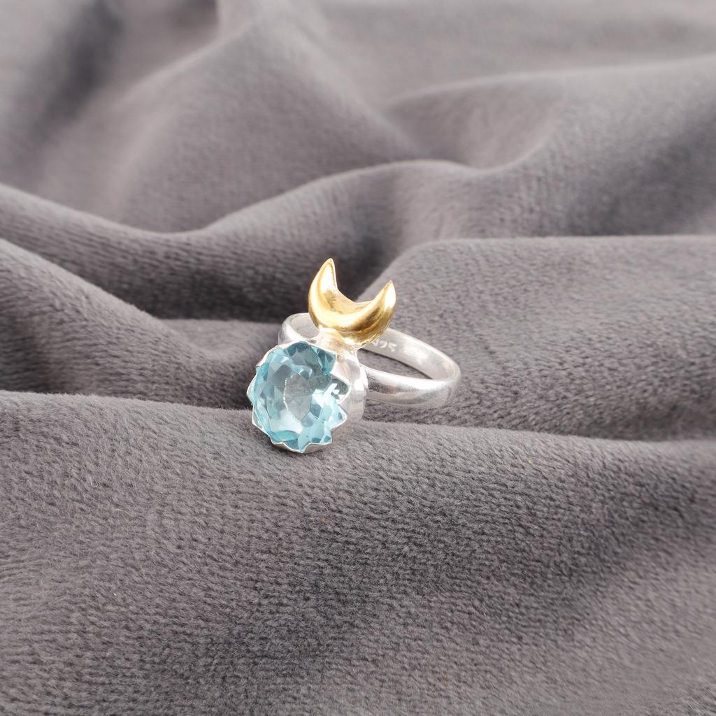 Himmelblauer Topas Edelsteinring, Handgefertigter Wunderschöner Schmuck, 925 Massiver Sterlingsilber Schmuck, Böhmischer Ring für Hochzeitsgeschenk