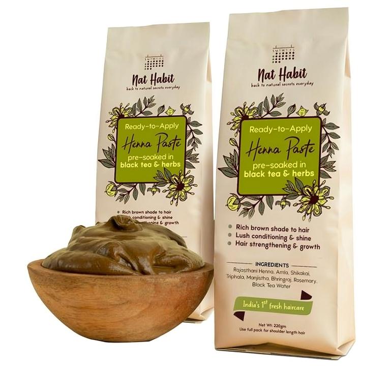Nat Habit - Fresh Ready To Apply Henna Paste, Pre-Soaked in Black Tea and Herbs,100% Natural Pack of 2 x 220g