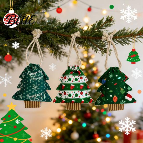 Christmas Gift Bags Tree Shaped with Drawstring Reusable Holiday Fabric Bags Decor Winter Goodie Storage Pouches for Present Wrapping Party Favors
