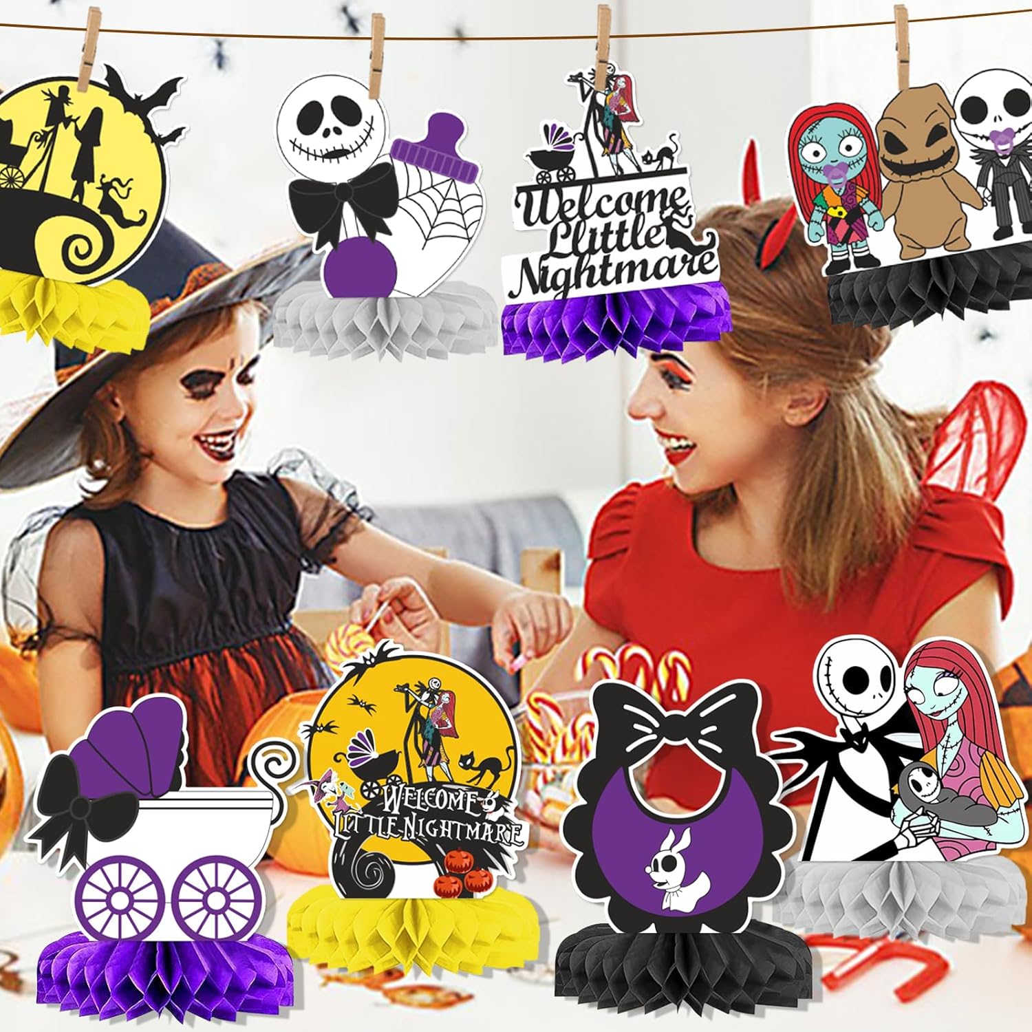 9Pcs Nightmare Before Baby Shower Centerpiece Honeycomb Nightmare Table Decorations Nightmare Before Decorations for Halloween Nightmare Christmas