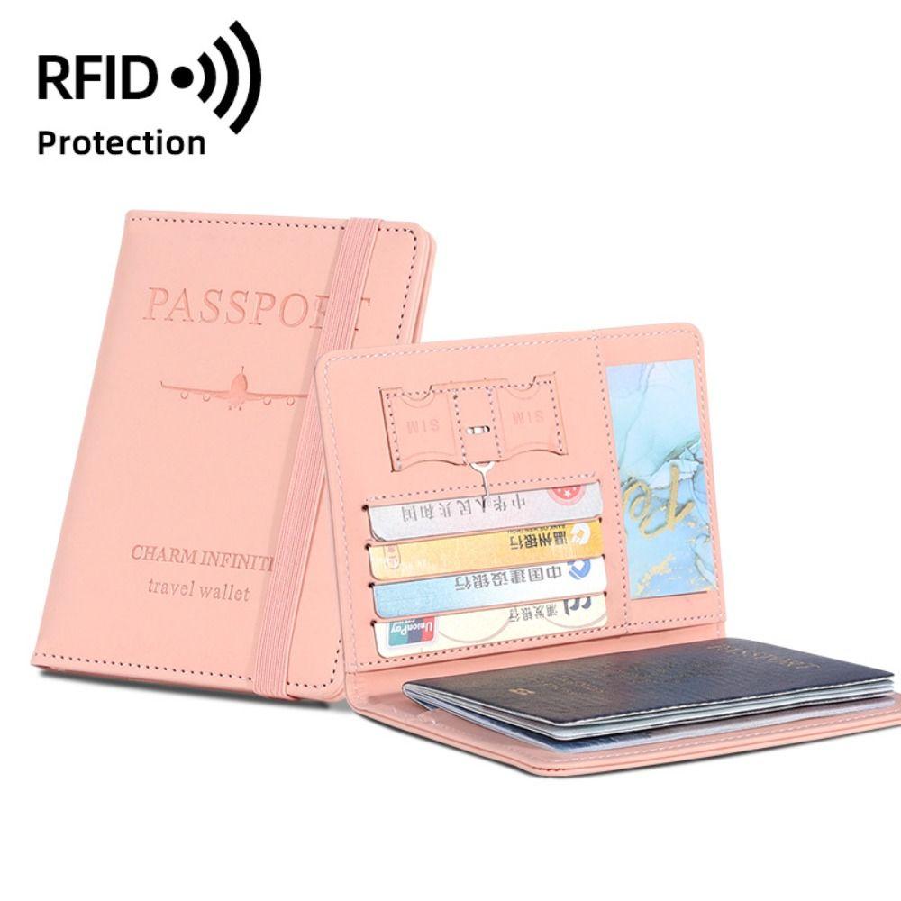 

With RFID Passport Protective Cover Passport Package PU Passport Clip Man Women розовый