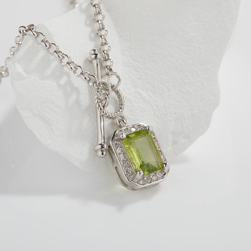 S925 Inlaid Fringed Colored Treasure Series Necklace Women'S Natural Black Spinel Peridot Collarbone Chain Jewelry