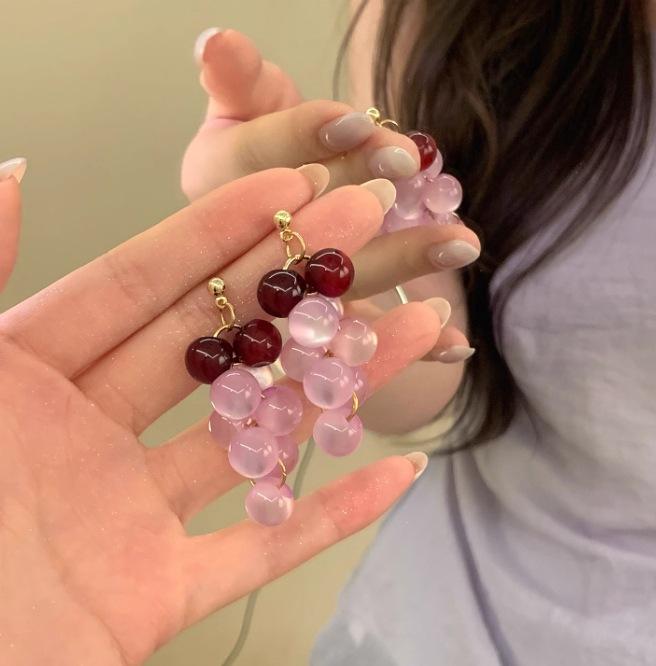 Личи Роза, Летний Прозрачный Дофаминовый Виноград Серьги-Гвоздики Премиум