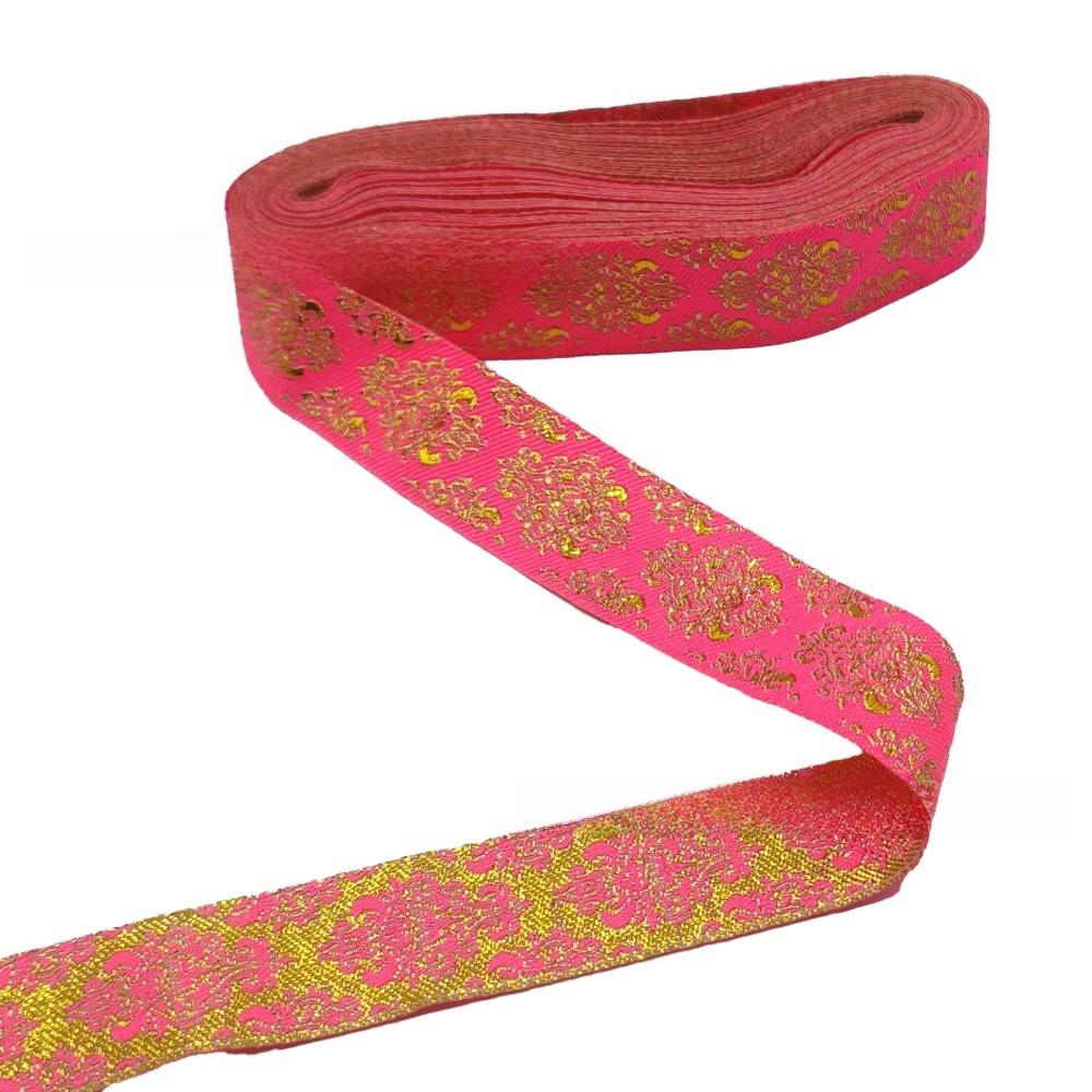 Flat Wire Gold Wire 2.5cm Width Glitter Lace Trim Ethnic Style Gold Color Clothing Decoration Accessories for Home Curtain Decor