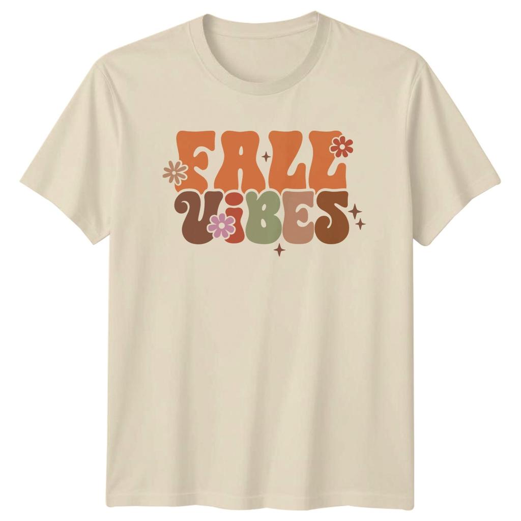 Fall Vibes Unisexs TShirt Retro Groovy Seasonal Autumn Thanksgiving Gift For Her