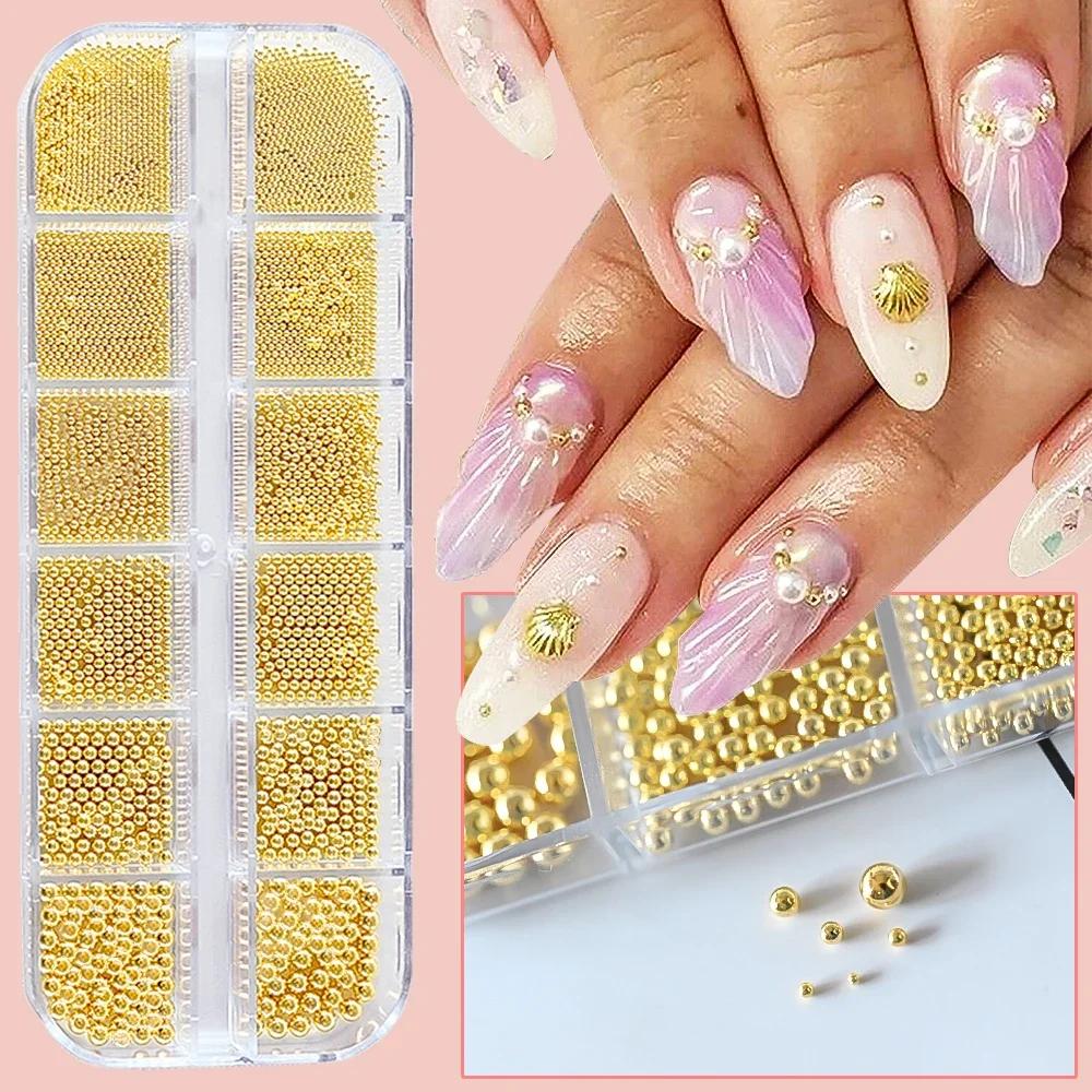 12Grids Mini Caviar Beads Nail Art Decorations Metal Gold/Silver Micro Ball Nail Charms Magnetic Pen 0.5~3mm Ball Nail Jewelry