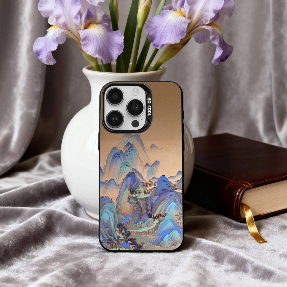 C-Chinese-E l-landscape-E Phone Case For iPhone17,16,15,14,13,12,11 Plus,Pro Max Black Candy Silver Plated Cover