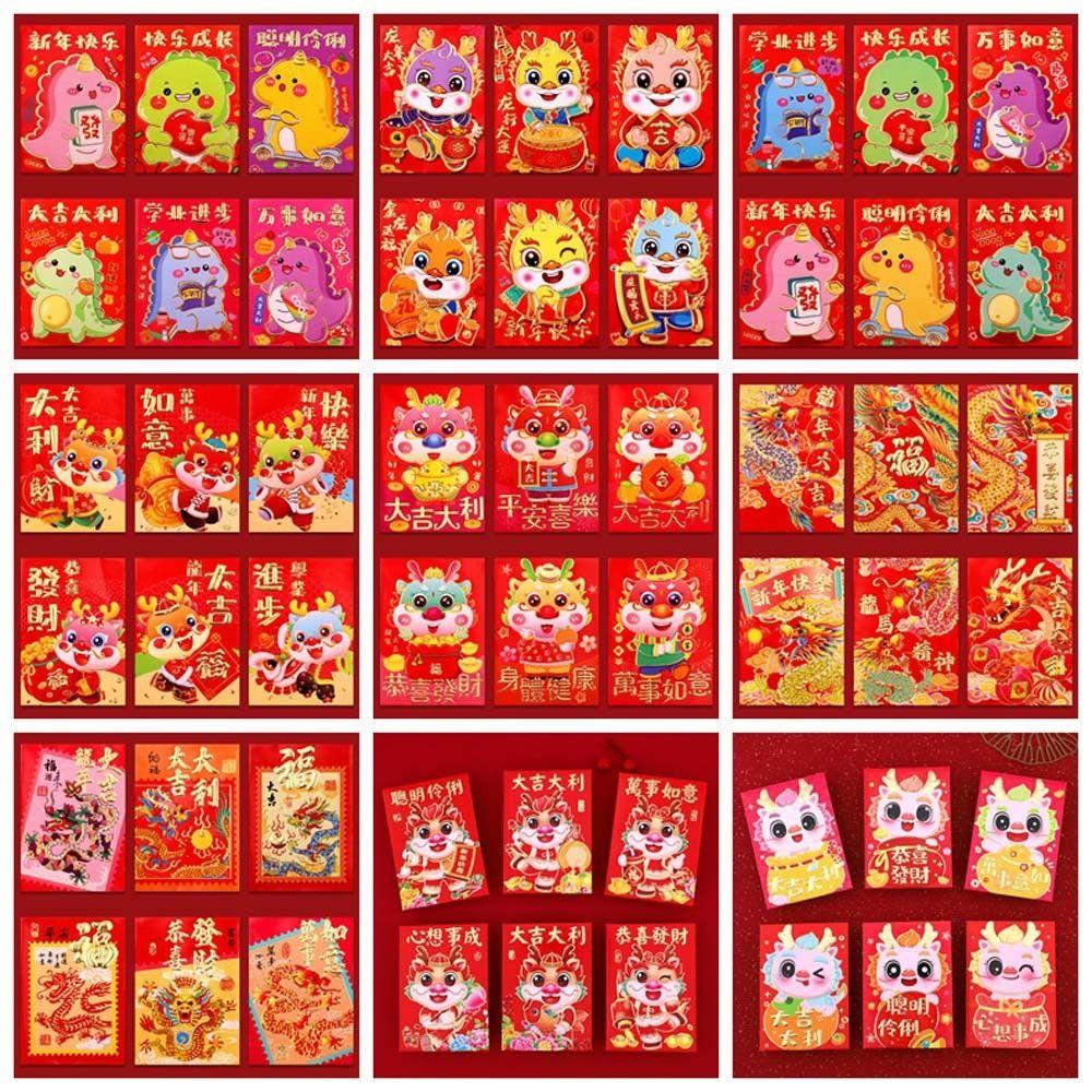 6 Teile/satz 2024 Chinesischen Drachen Jahr Chinesischen Drachen Roten Umschlag Frühling Festival Liefert Bonus