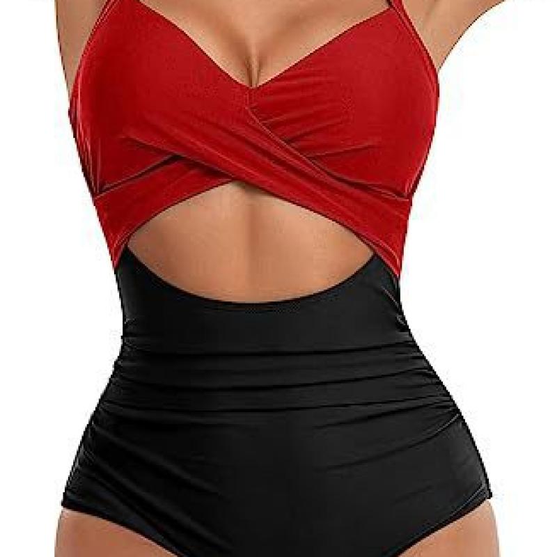 

Новий суцільний купальник з жорсткою чашкою. Жіночі купальні костюми з високою талією. Приталені купальні костюми для контролю живота. Сексуальні купальники з вирізами. XXL червоний