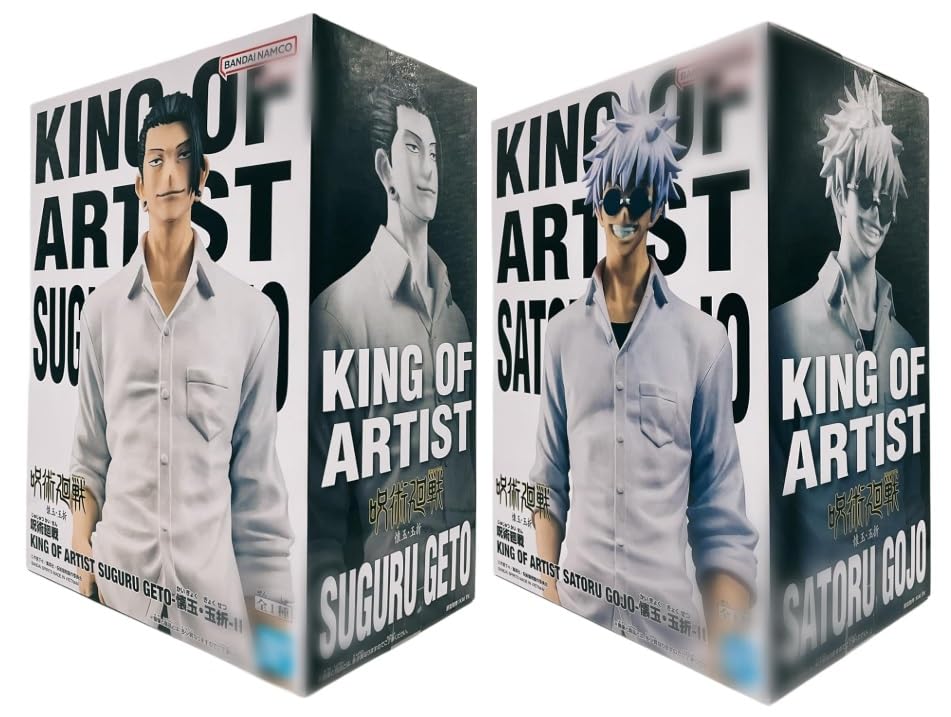 Set of 2 Jujutsu Kaisen figures featuring Gojo Satoru and Geto Suguru, KING OF ARTIST SATORU GOJO - Kaigyoku/Gamaori-II, approximately 22cm in length