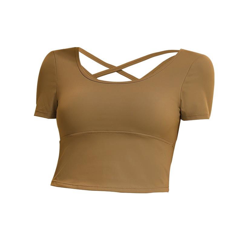 

Women s Criss-Cross Back Running & Yoga T-Shirt with Chest Pads L